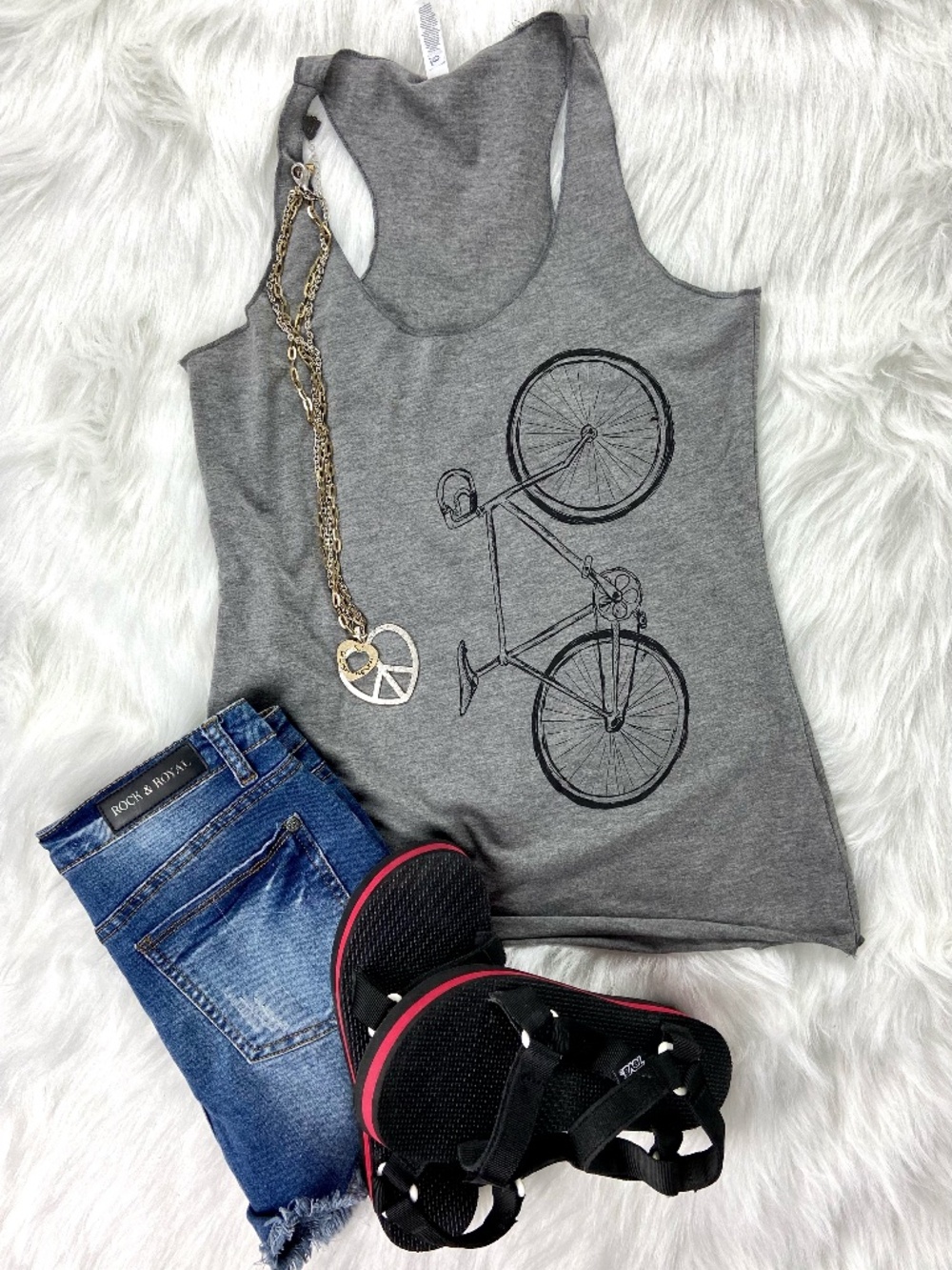 Bella Canvas Triblend Racerback Tank Gray Bicycle Graphic Tee Minimalist Casual